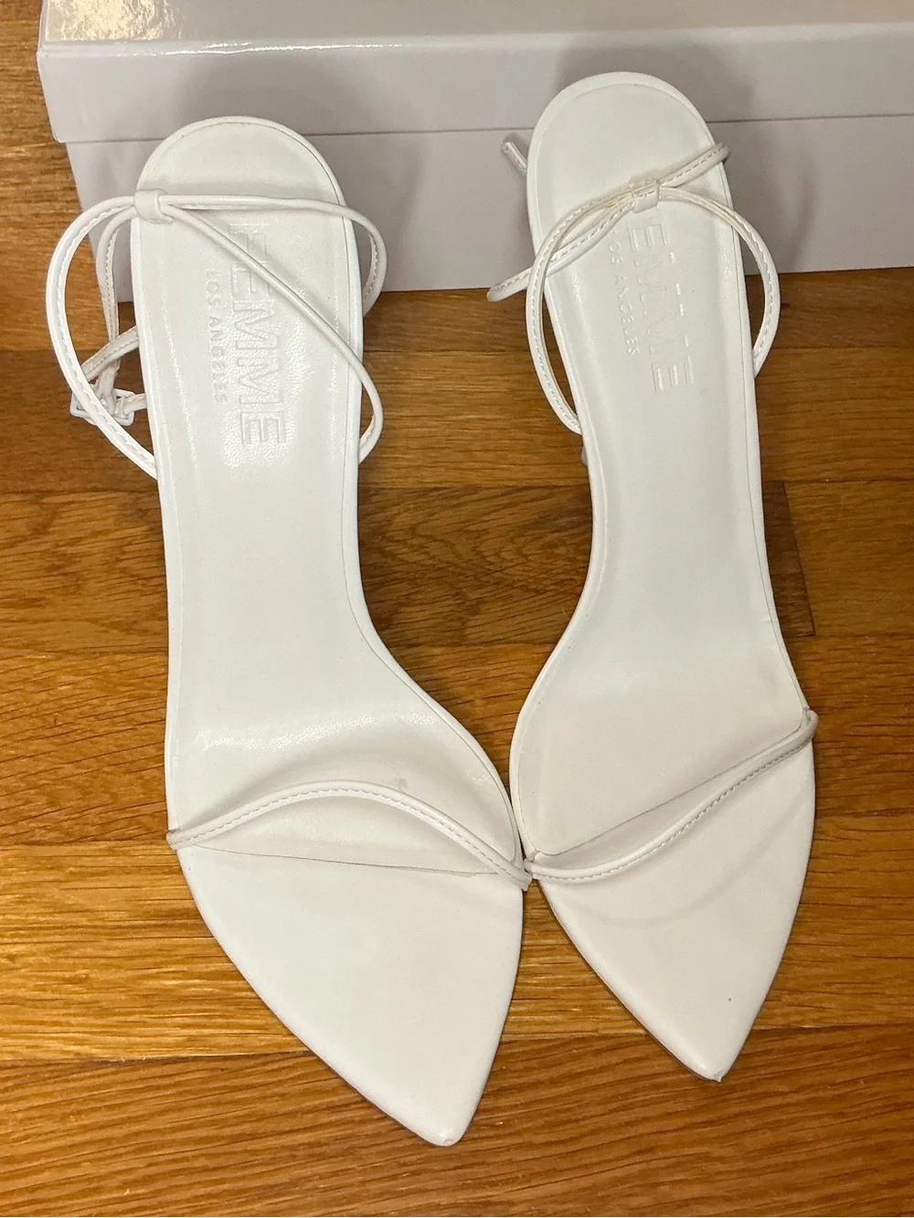 FEMME LA White Women's Pointed Ankle-Strap Heels